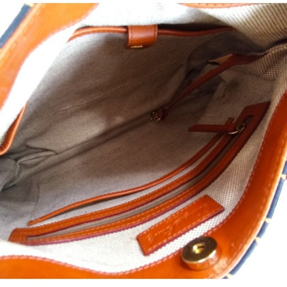 Dooney & Bourke Blue & Tan Monogram Canvas & Leather Shoulder Bag EUC - Picture 6 of 9